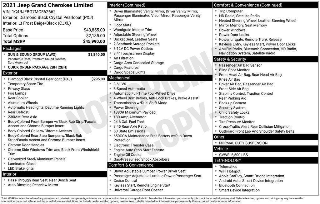 used 2021 Jeep Grand Cherokee car, priced at $21,888