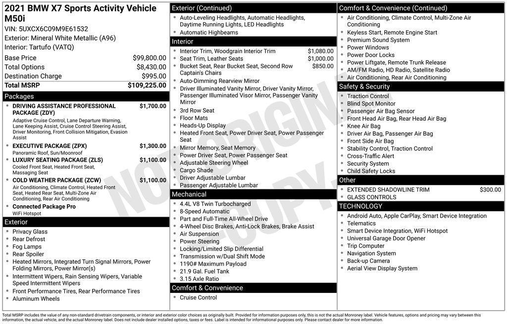 used 2021 BMW X7 car, priced at $45,488