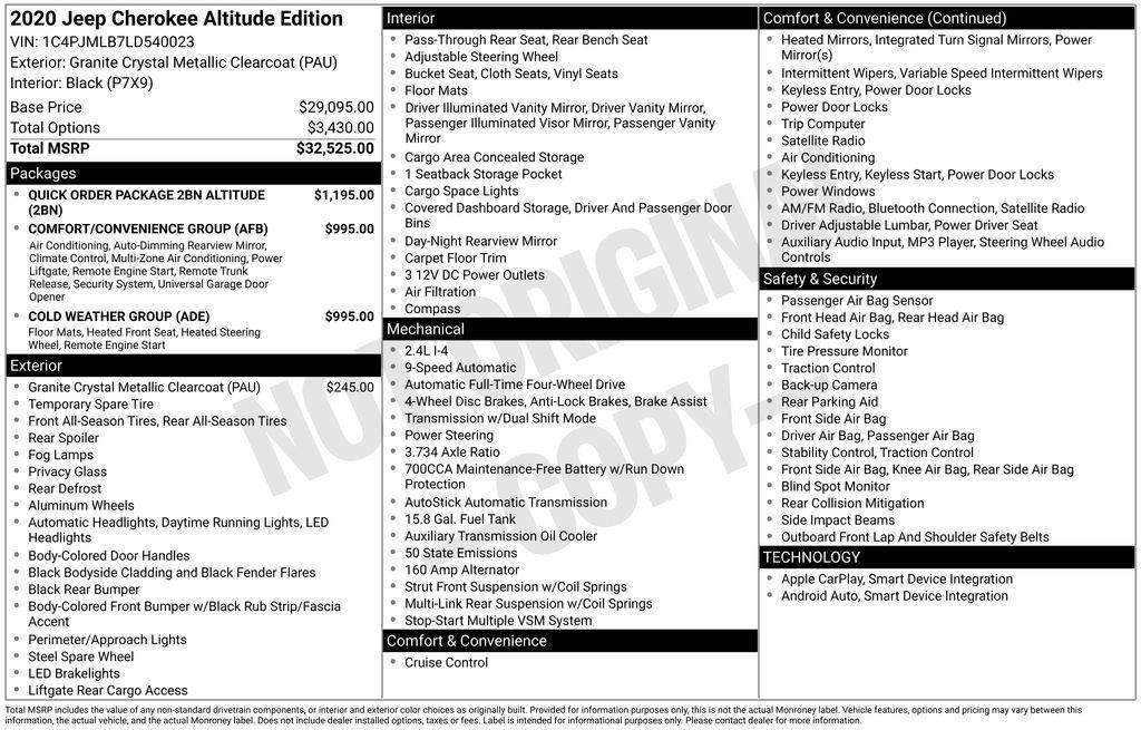 used 2020 Jeep Cherokee car, priced at $18,888