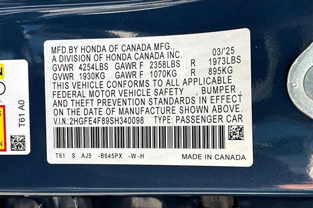 new 2025 Honda Civic Hybrid car, priced at $33,555