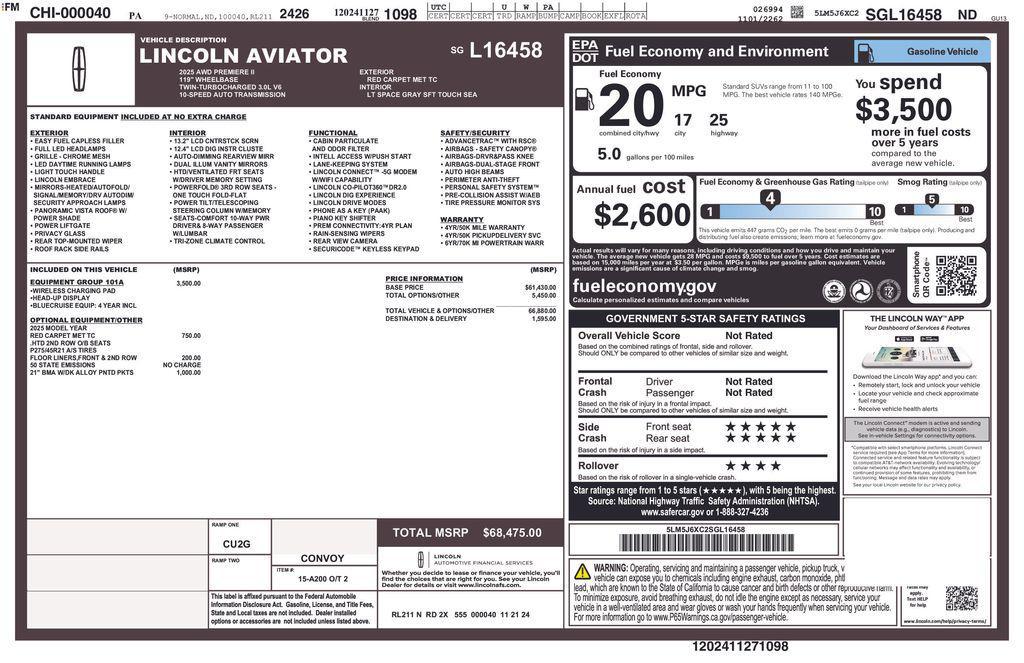 new 2025 Lincoln Aviator car, priced at $65,736