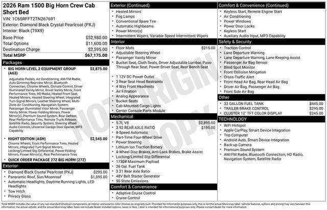 new 2026 Ram 1500 car, priced at $55,384