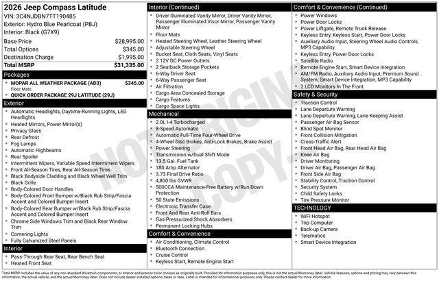 new 2026 Jeep Compass car, priced at $24,775