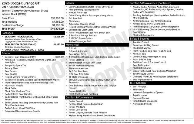 new 2026 Dodge Durango car, priced at $40,325