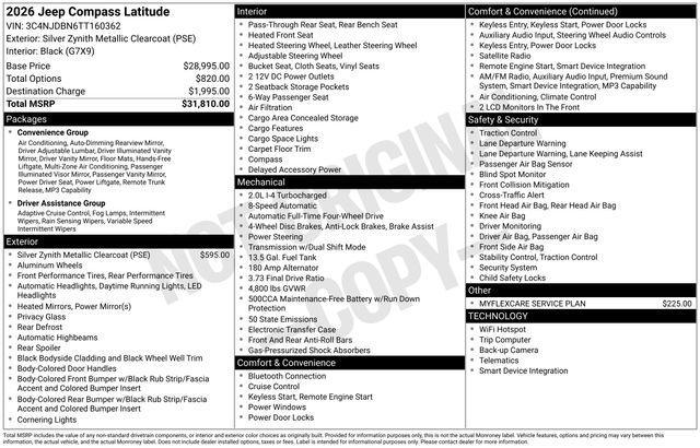 new 2026 Jeep Compass car, priced at $27,705