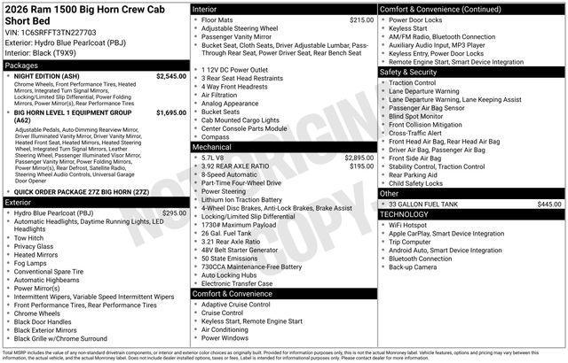 new 2026 Ram 1500 car, priced at $55,915