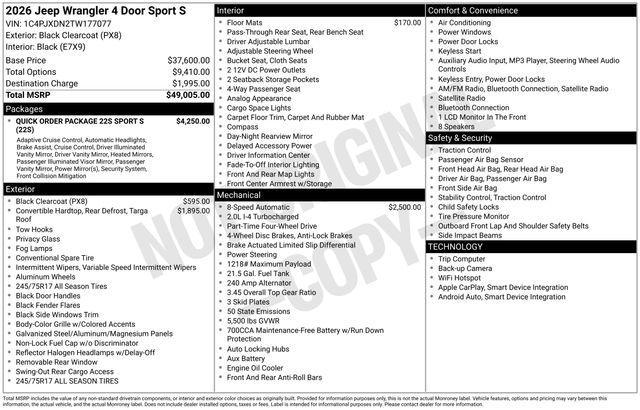 new 2026 Jeep Wrangler car, priced at $42,505
