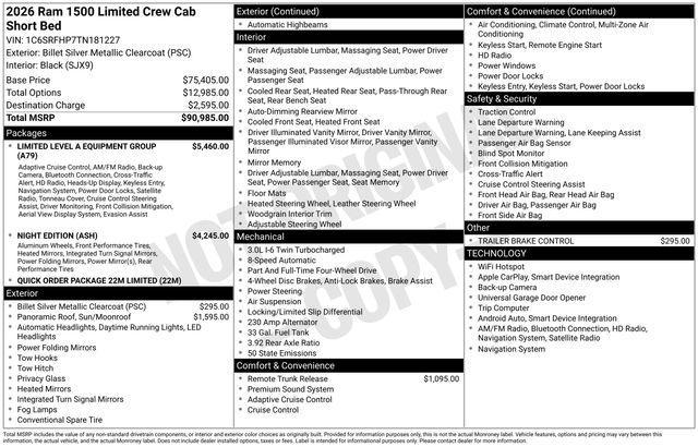 new 2026 Ram 1500 car, priced at $78,884