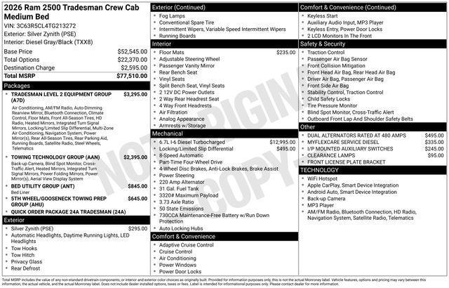 new 2026 Ram 2500 car, priced at $72,515