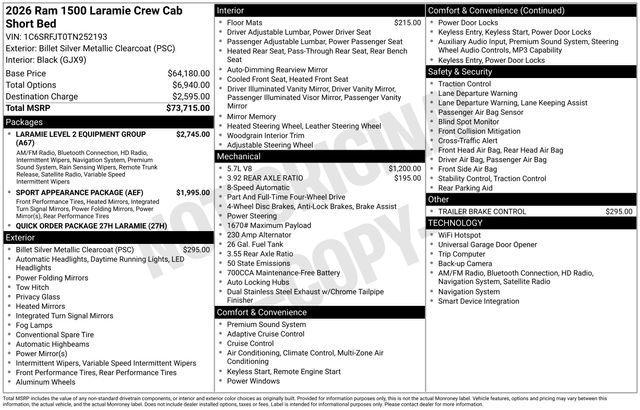 new 2026 Ram 1500 car, priced at $66,715