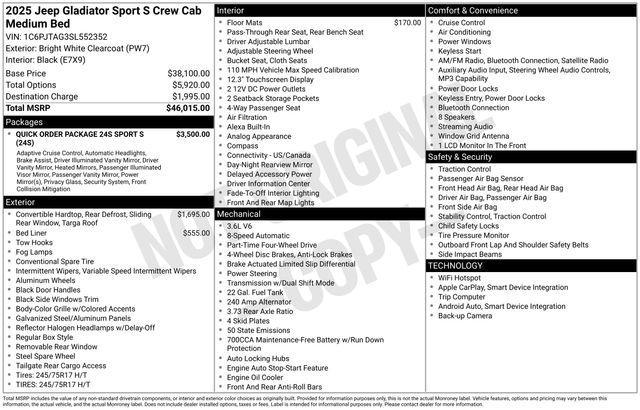 new 2025 Jeep Gladiator car, priced at $40,064