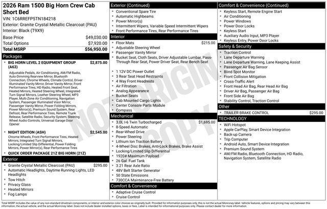 new 2026 Ram 1500 car, priced at $53,595