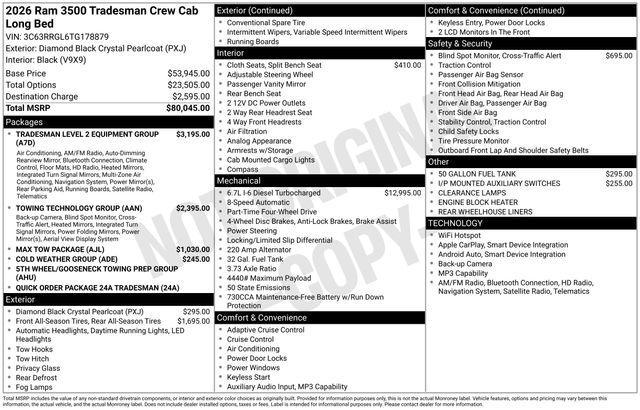 new 2026 Ram 3500 car, priced at $73,625