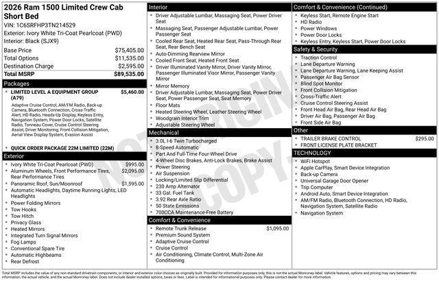new 2026 Ram 1500 car, priced at $85,035