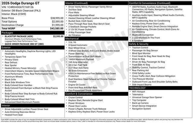 new 2026 Dodge Durango car, priced at $39,534