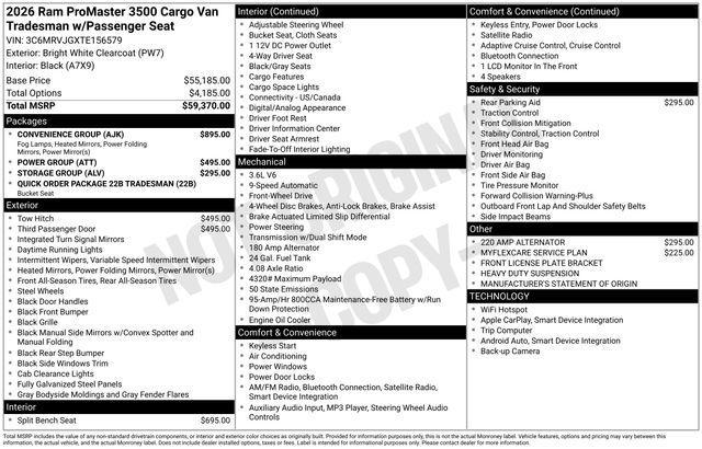 new 2026 Ram ProMaster 3500 car, priced at $63,665