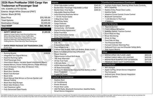 new 2026 Ram ProMaster 3500 car, priced at $58,240