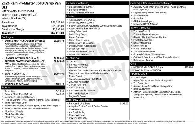 new 2026 Ram ProMaster 3500 car, priced at $56,625