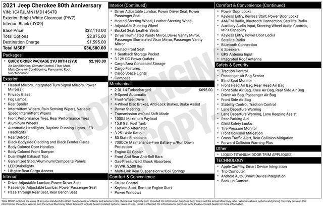 used 2021 Jeep Cherokee car, priced at $19,997