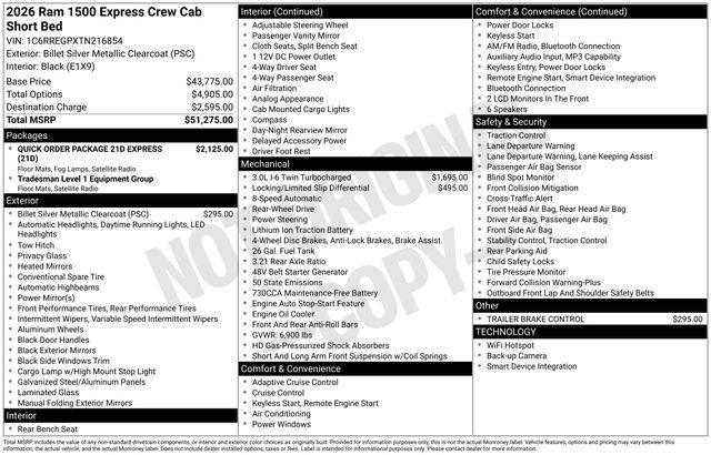 new 2026 Ram 1500 car, priced at $43,255