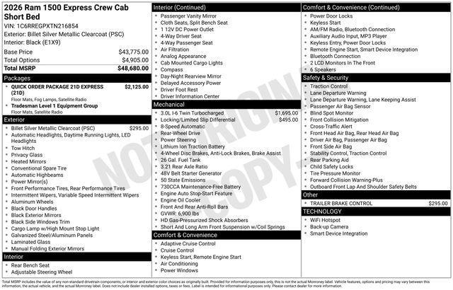 new 2026 Ram 1500 car, priced at $45,375