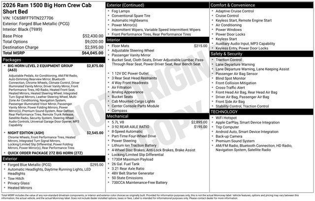 new 2026 Ram 1500 car, priced at $55,995