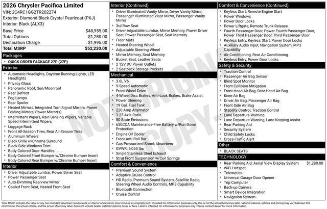 new 2026 Chrysler Pacifica car, priced at $48,730