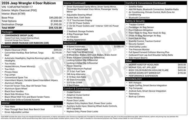 new 2026 Jeep Wrangler car, priced at $58,390