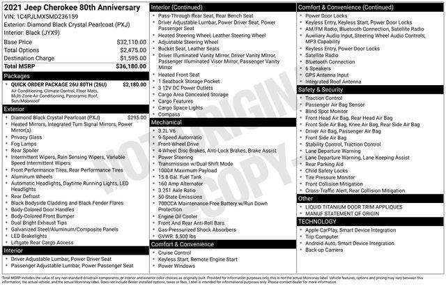 used 2021 Jeep Cherokee car, priced at $21,497