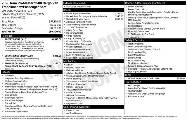 new 2026 Ram ProMaster 2500 car, priced at $53,480