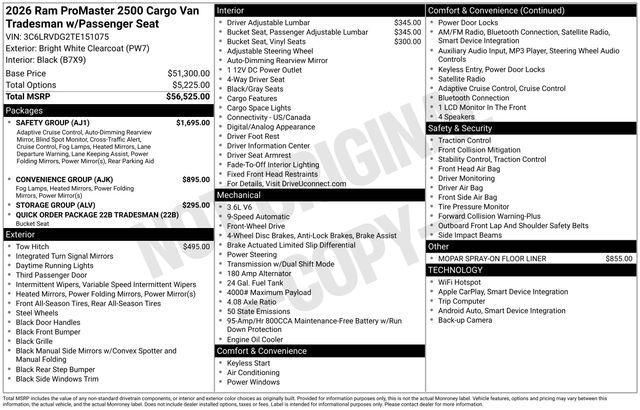 new 2026 Ram ProMaster 2500 car, priced at $50,480