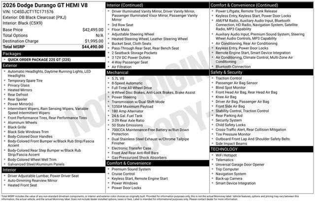 new 2026 Dodge Durango car, priced at $40,990