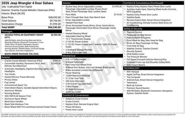 new 2026 Jeep Wrangler car, priced at $51,745