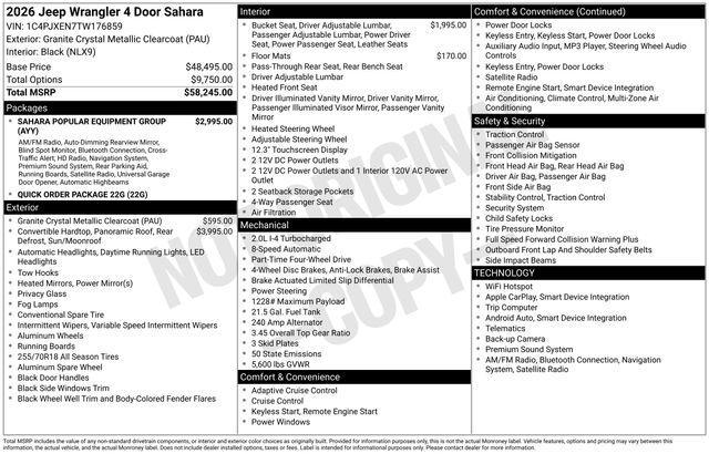 new 2026 Jeep Wrangler car, priced at $51,745