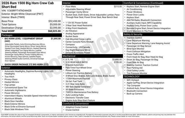 new 2026 Ram 1500 car, priced at $53,025