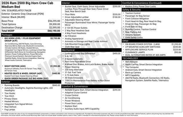 new 2026 Ram 2500 car, priced at $65,290