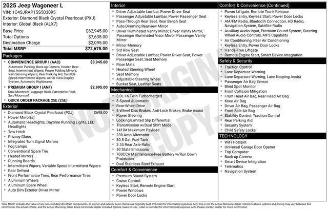 new 2025 Jeep Wagoneer L car, priced at $64,675