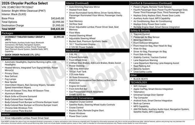 new 2026 Chrysler Pacifica car, priced at $38,955