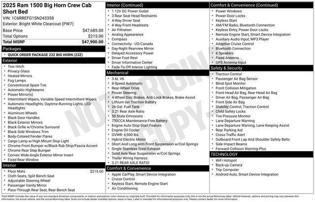 new 2025 Ram 1500 car, priced at $44,796