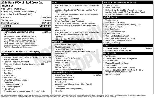 new 2026 Ram 1500 car, priced at $80,640
