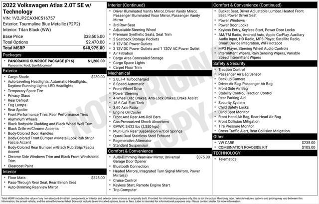 used 2022 Volkswagen Atlas car, priced at $27,700