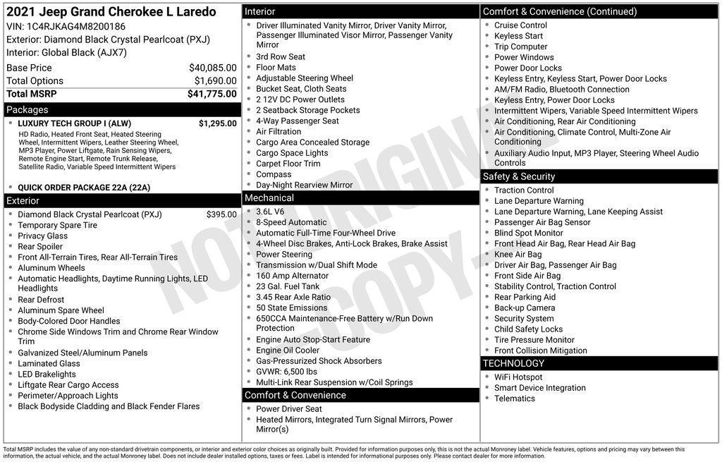 used 2021 Jeep Grand Cherokee L car, priced at $28,000