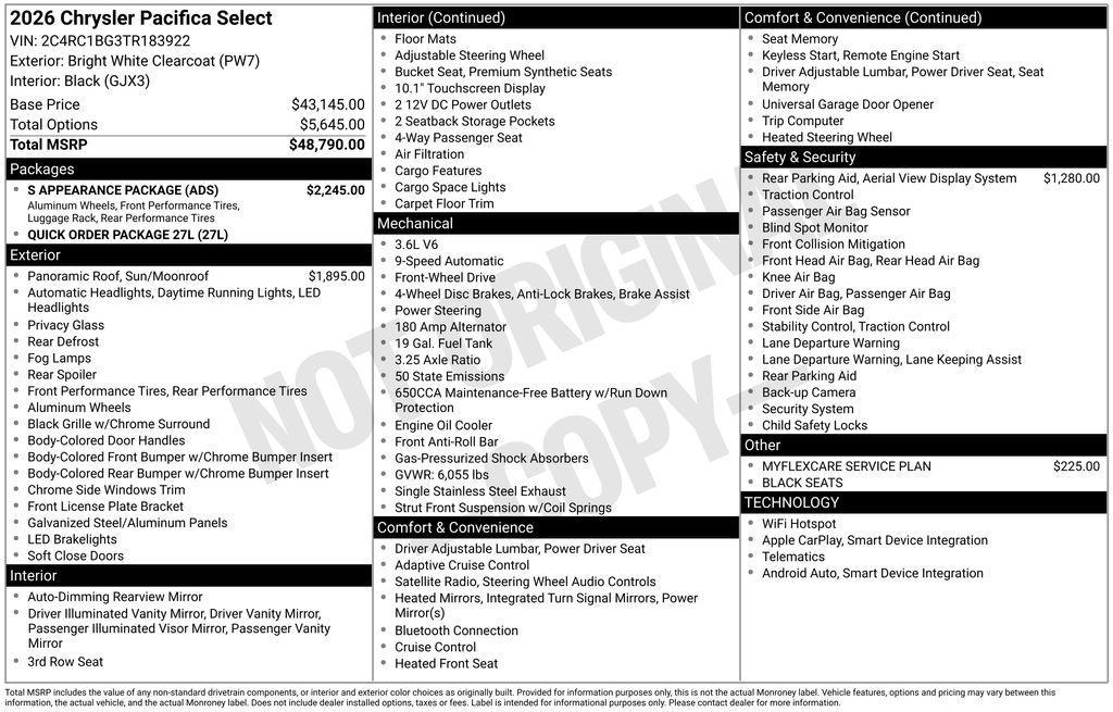 new 2026 Chrysler Pacifica car, priced at $44,472