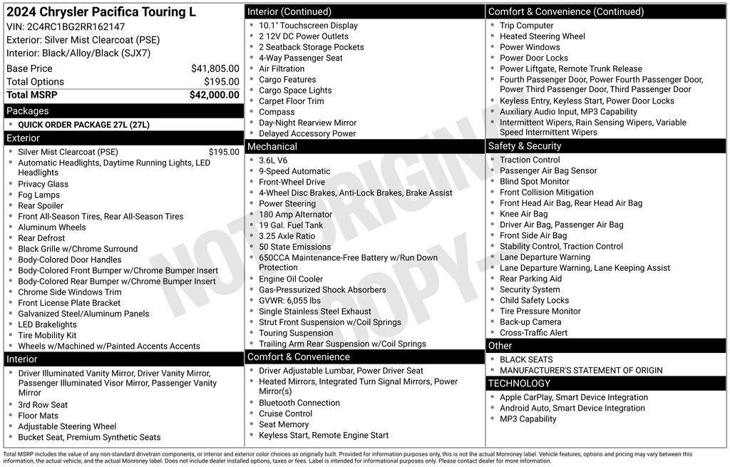 used 2024 Chrysler Pacifica car, priced at $30,700