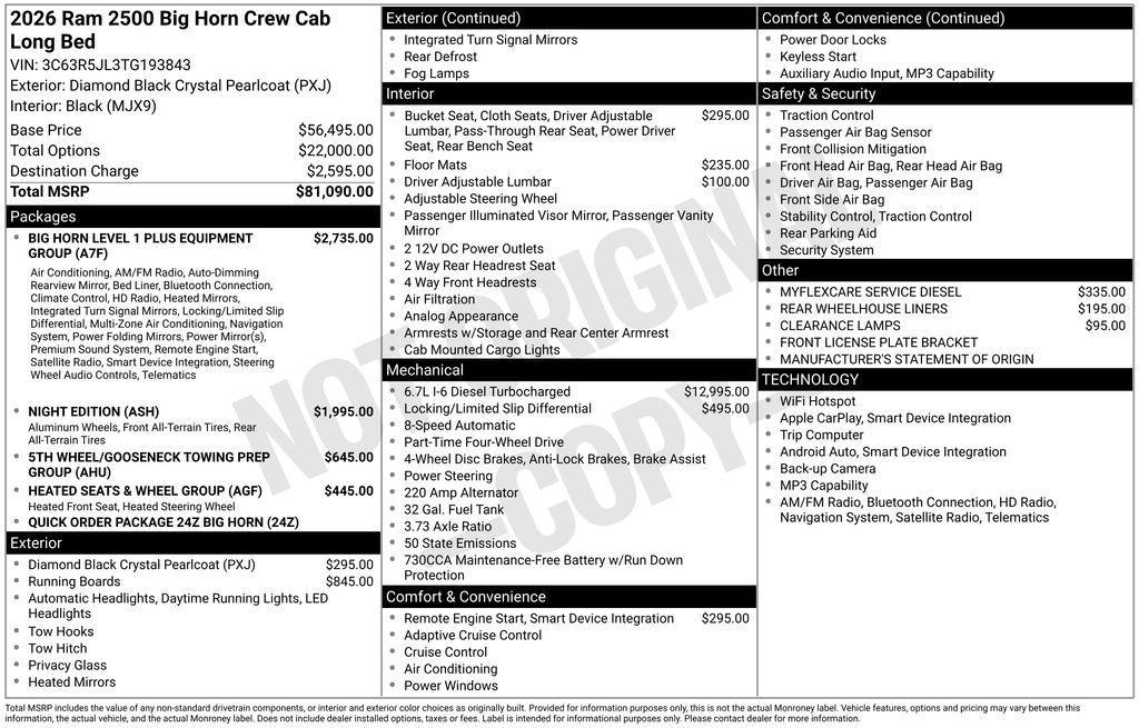 new 2026 Ram 2500 car, priced at $71,626