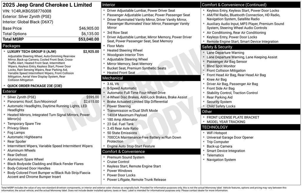 new 2025 Jeep Grand Cherokee L car, priced at $50,632