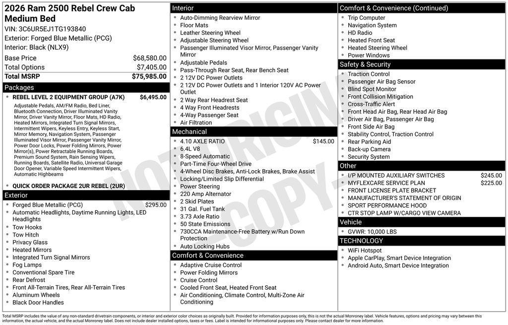 new 2026 Ram 2500 car, priced at $70,362