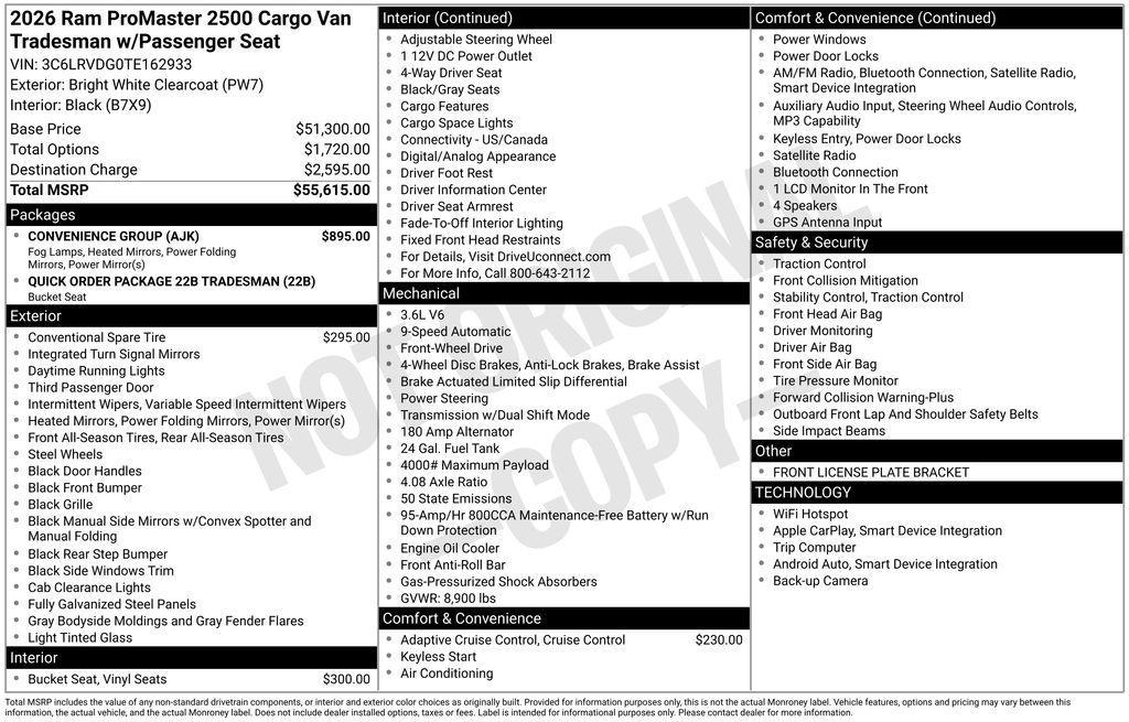 new 2026 Ram ProMaster 2500 car, priced at $50,719