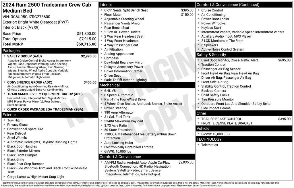 new 2024 Ram 2500 car, priced at $50,295