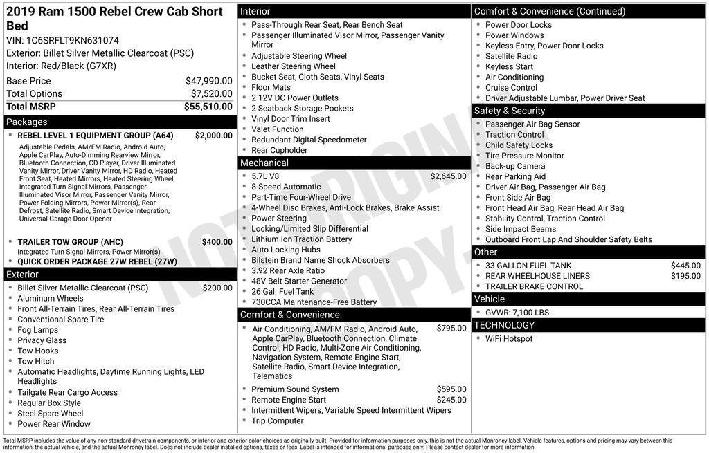 used 2019 Ram 1500 car, priced at $31,000